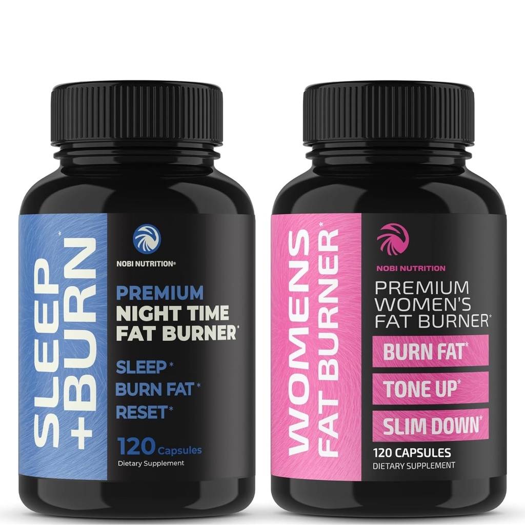 Nobi Ernæring dag og natt tid fettforbrenner Bundle for kvinner 24/7 vekttap med termogene bringebær ketoner | Appetitt Suppressant, metabolisme booster, og Belly fett Reducer | 120 greve hver