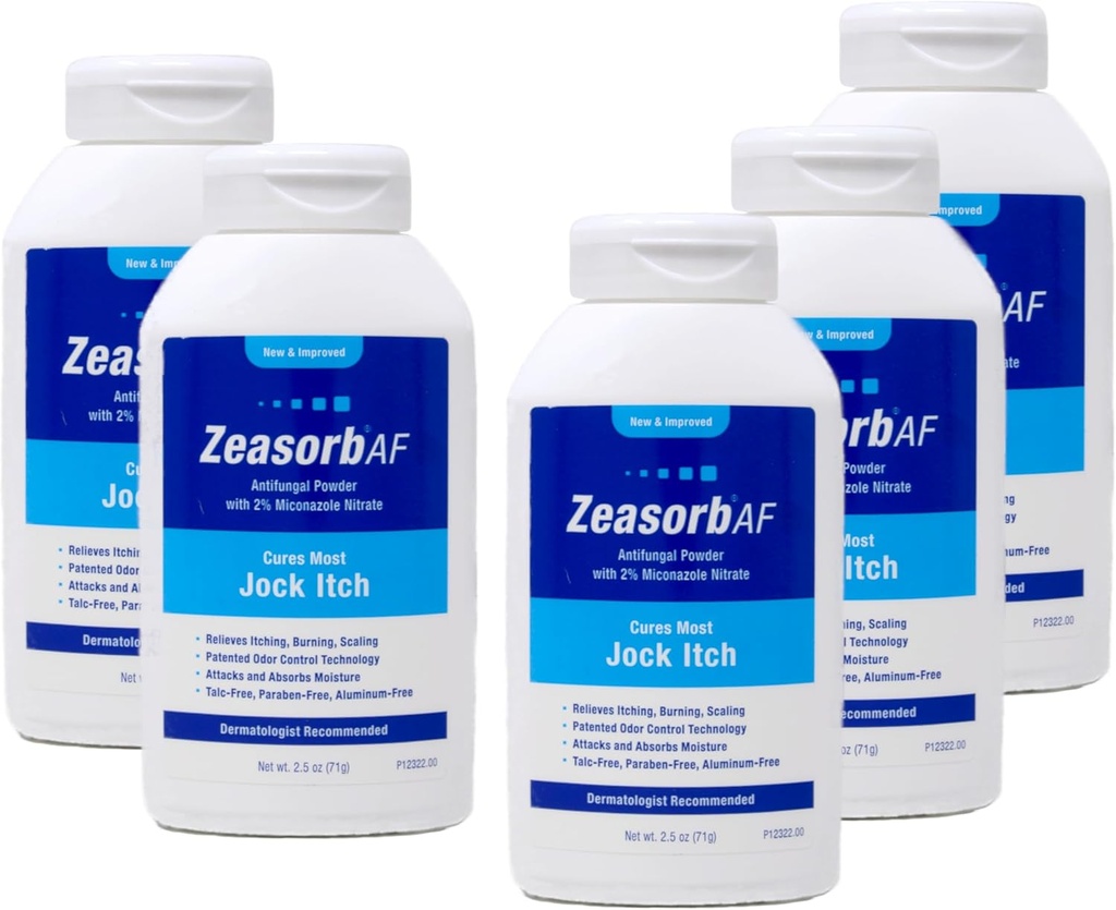 Zeasorb AF Antifungalt pulver med 2% Miconazol Nitrat, Cures Mest Jock Itch, 2,5 oz (Pack of 5)