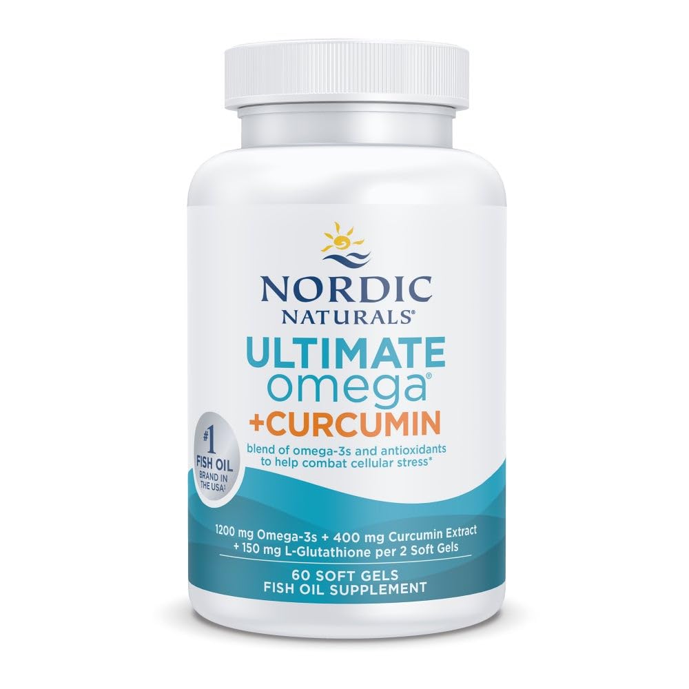 Nordic Naturals Omega Curcumin, Lemon - 60 Soft Gels - 1200 mg Omega-3 + 400 mg Optimert Curcumin - Bekjemper Cellular Stress - Ikke-GMO - 30 Serveringer
