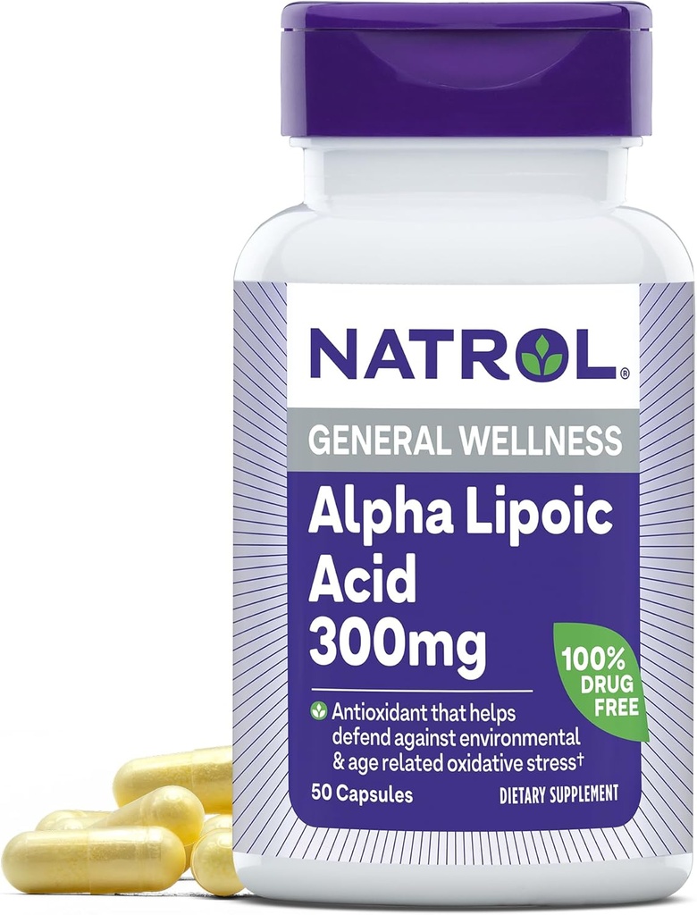 Natrol Alpha Lipoic Acid 300 mg, kosttilskudd for generell velvære, 50 kapsler, 50 dagers forsyning