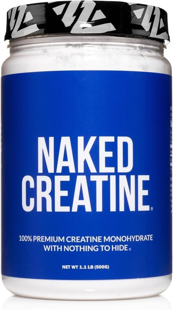 NAKED ren mikronisert kreatinmonohydratpulver - uflavorert, 500g, 1,1lb bulk - Vegan, ikke-GMO, Glutenfri, Soya-fri, Ingen fyllstoffer, støtter muskelvekst og styrke - 100 Services