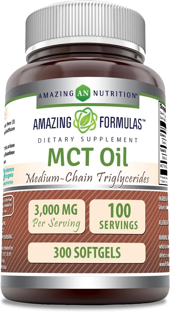 Amazing Formler MCT Olje Supplement | 1000 Mg per servering | Softgels | Ikke-GMO | Glutenfri | laget i USA (1 Pakke, 300 greve)