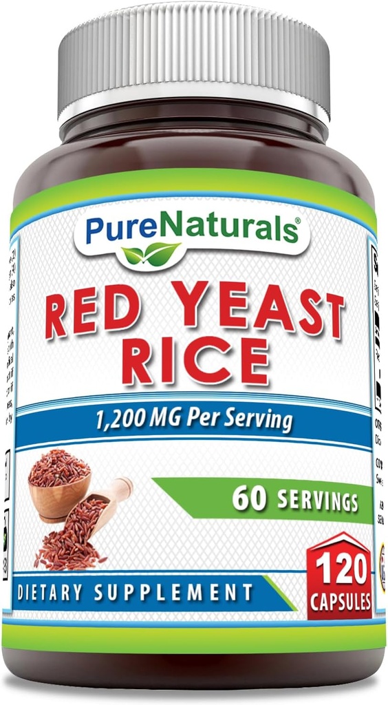 Pure Naturals Red Yeast Rice 1200 mg per servering, 120 kapsler Supplement | Ikke-GMO | Glutenfri | laget i USA