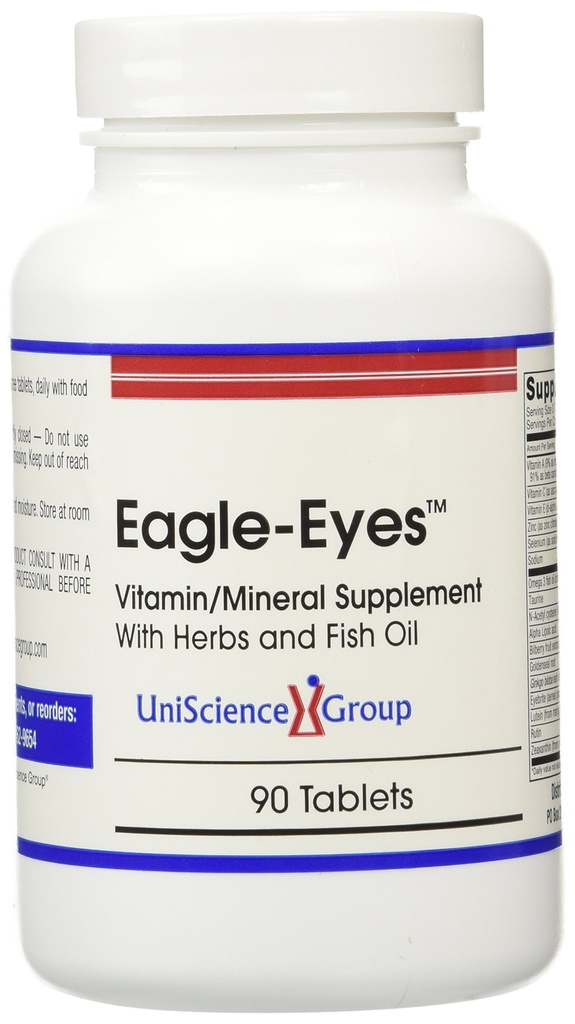 Eagle-Eyes, Optimal Vision Helse med 500 mg Omega 3 Fiskolje, Lutein, Zeaxanthin, Bilbærfruktekstrakt, vitaminer A, C, E, sink, NAC, Taurin, 90 tabletter