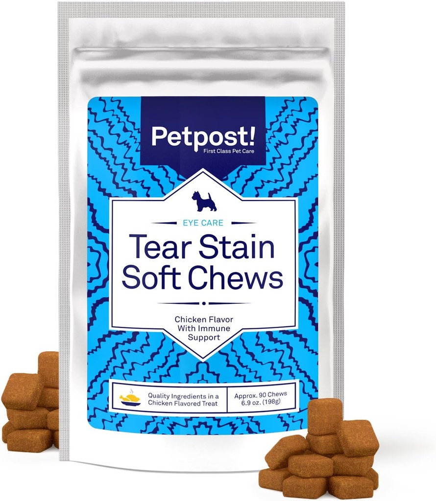 Petpost Tear Stain Fjerner Myke Chews for hunder | 90 Count Kylling Flavor Dog Tear Stain Støtte Supplement | Gentle Eye Care for hvite hunder & lys avler | Tylosin Gratis, laget i USA