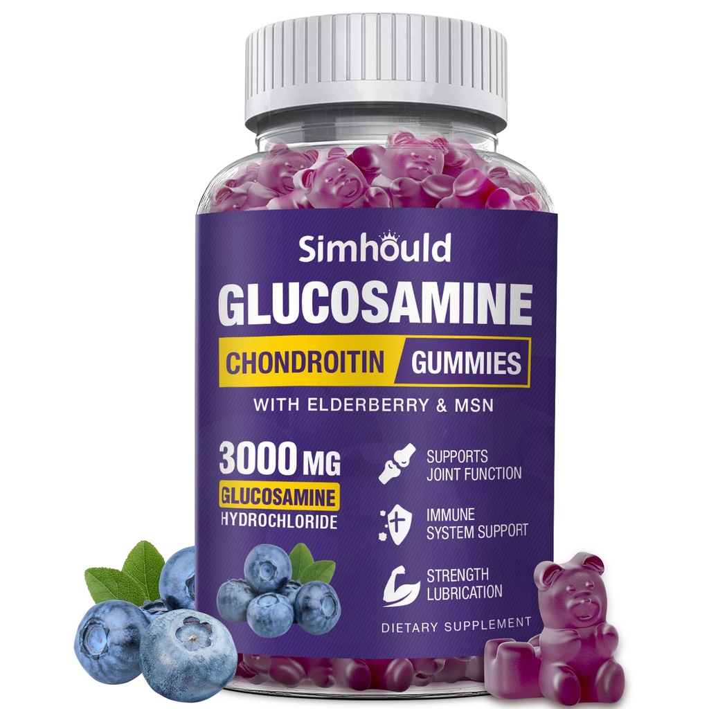 Glukosamine Chondroitin Gummies - 3000MG ekstra styrke felles støtte Supplement med MSM & Elderberry, Fleksibilitet, Antioksidant immun støtte Gummi for voksne, menn og kvinner