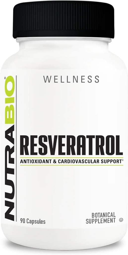 NutraBio Resveratrol Supplement, 500mg - naturlig antioksidant å bidra til å bekjempe gratis radikaler og støtte sunn aldring, 90 kapsler