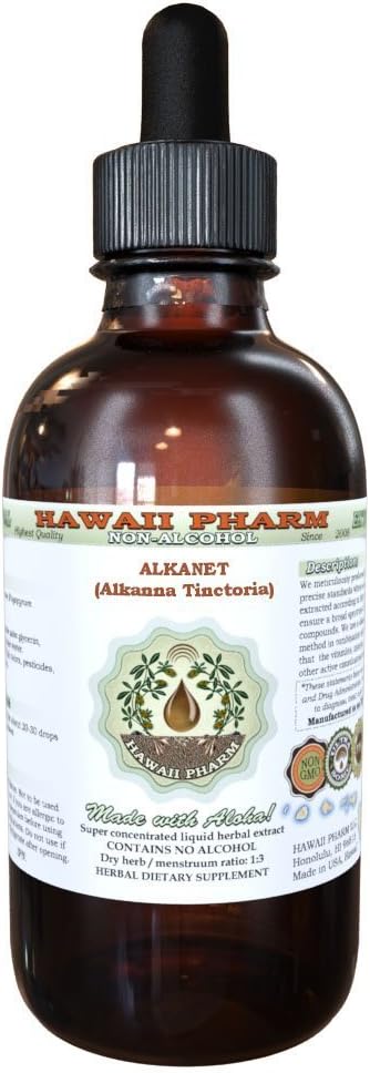 Hawaii Pharm Alkanet alkohol-fri flytende ekstrakt, Alkanet (Alkanna Tinctoria) tørket rot glyceritt naturlig herbal supplement 2 oz