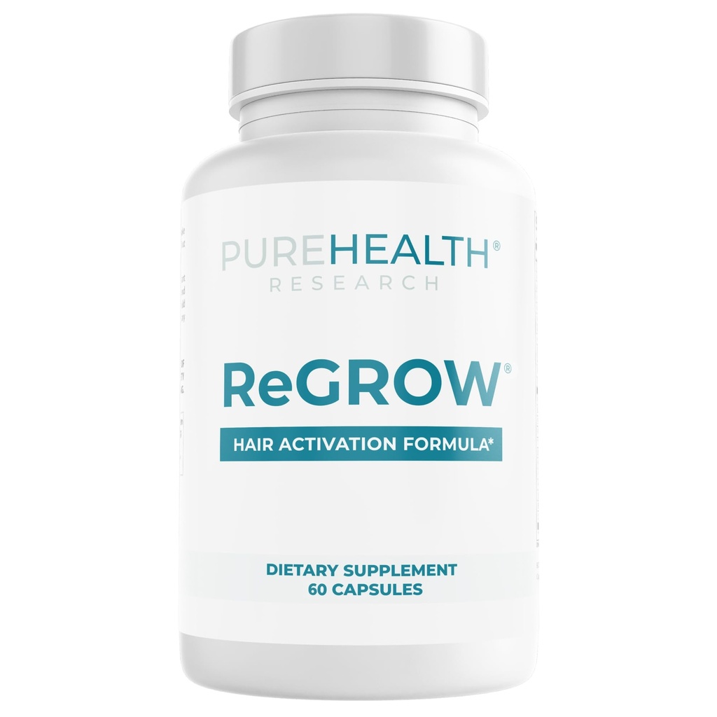 PUREHEALTH RESEARCH ReGrow - Hårvekstvitaminer - med Sag Palmetto, Biotin, kollagen, sink, jern, jodin, selen og mer - Hårtilskudd for kvinner og menn - 60 kapsler