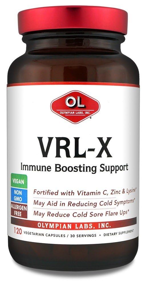 Olympian Labs VRL-X Advanced Immune Support, vitamin C, sink og lysin, kan hjelpe i kaldt sore lindring, 120 kapsler