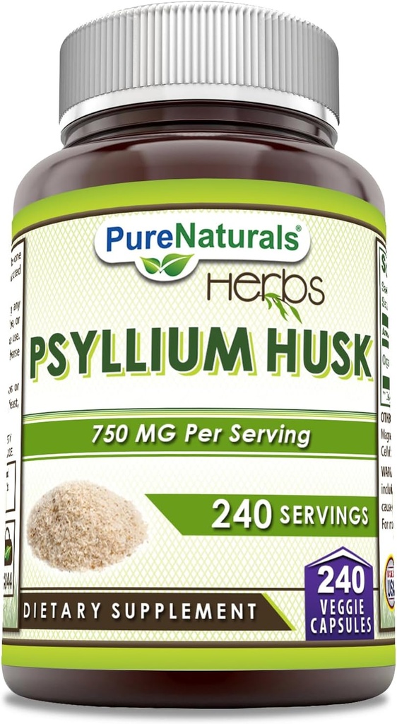 Pure Naturals Psyllium Husk Supplement |  750  750 Mg Per Serving | 240 Veggie Kapsler | Ikke-GMO | Glutenfri | Laget i USA