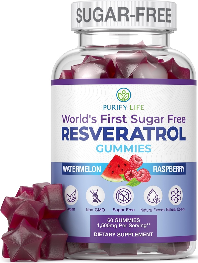 Sukkerfri Resveratrol Gummier - Potent Anti-Aging Antioksidant - Resveratrol Supplement for å støtte Digestiv & Immune Helse - Naturlig urt for cellevekst og reparasjon - lett Chewable NMN Alternativ