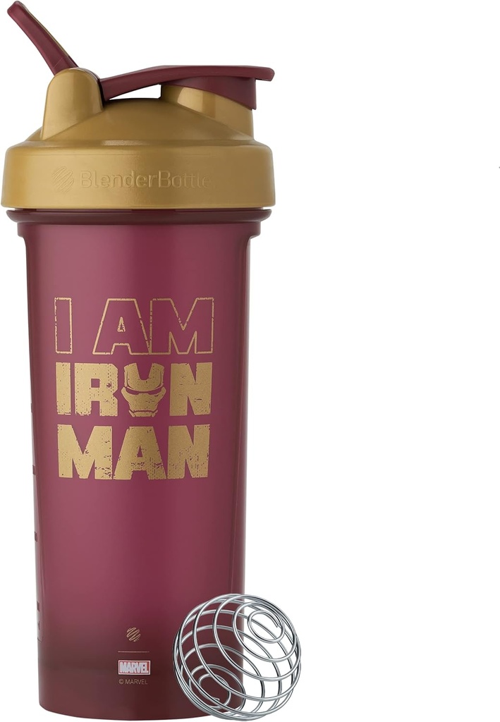 BlenderBottle Marvel Classic V2 Shaker flaske perfekt for proteinshake og pre trening, 28-Ounce, Iron Man