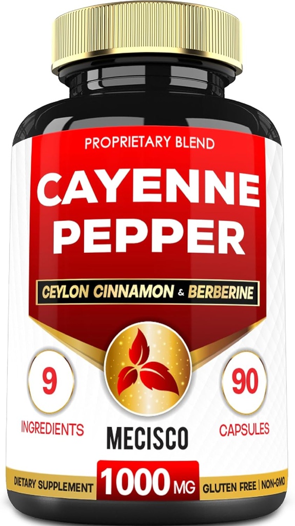 Cayenne Pepper Supplements med gurkemeie Curcumin Root, Berberine HCl, Ceylon Cinnamon Bark & mer - 90 Kapsler - Støtte Digestion helse, immunsystem og kroppsbalanse