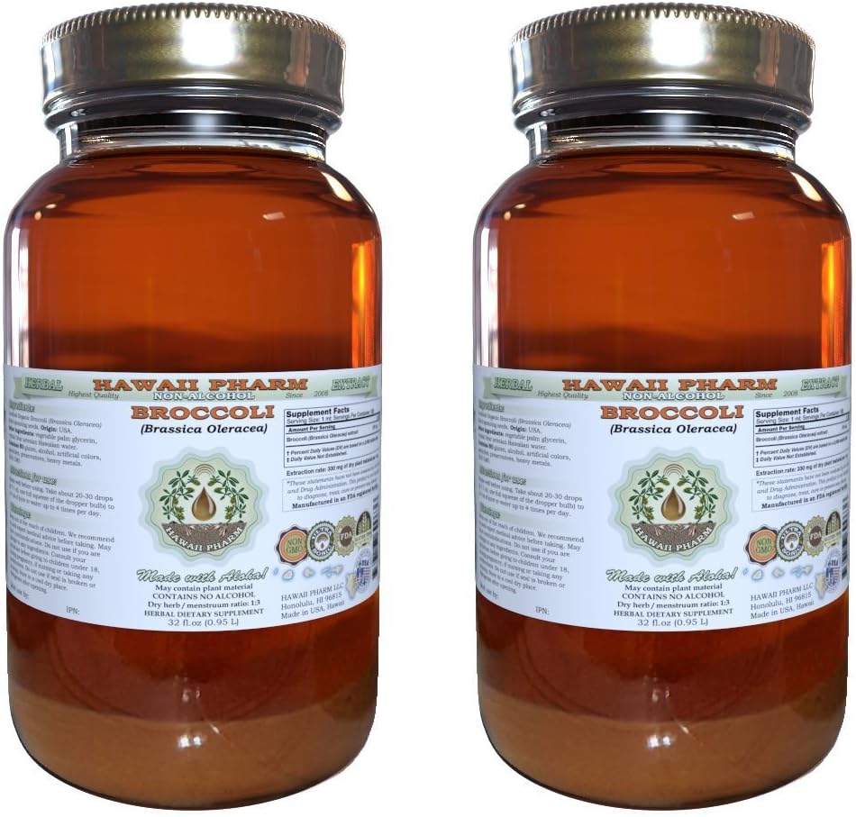 Hawaii Pharm Broccoli alkohol-fri flytende ekstrakt, organisk broccoli (Brassica Oleracea) Spruting Seed Glycerite Naturlig Herbal Supplement 2x32 oz Unfiltreret