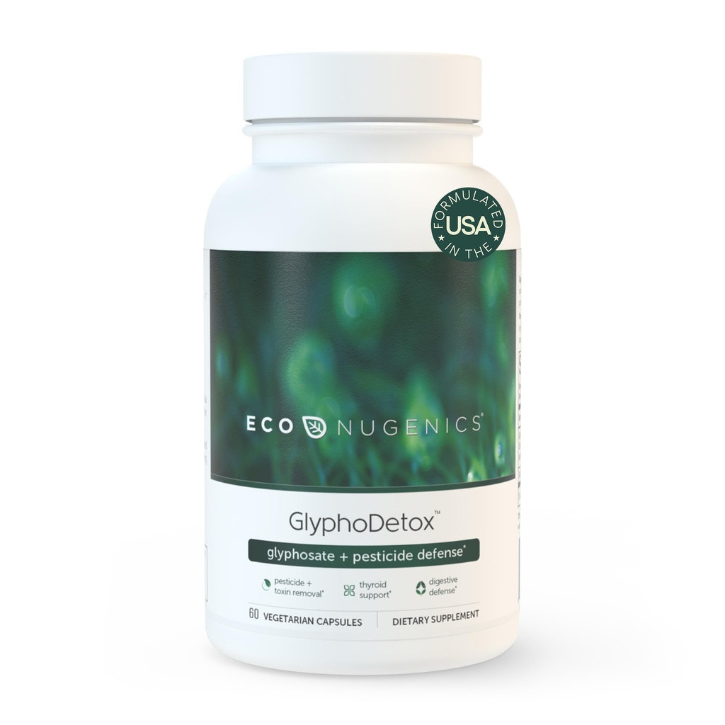 EcoNugenics GlyptoDetox Supplement - trygt fjerne Glyfosat Pesticider og landbruk toksiner - Detox Formula w/Kelp, Citrus Pectin, Algimat, Glycine - for menn og kvinner - 60 kapsler