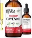 Wild & Organic Cayenne Pepper Tinkture - Capsaicin Kosttilskudd for Digestive Support - Cayenne Pepper Ekstrakt væske - Vegan, alkohol-fri dråper - 2 fl oz