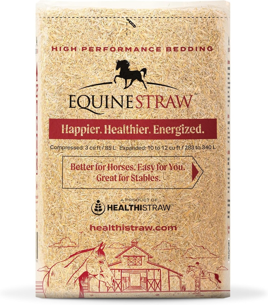 EquineStraw, 3 cu ft (25 lb) utvides til 10+ cu ft – hvete Straw senging for hester, Foaling & Trailers – Støvfri, Allergenfri, Absorbent, Sensitive-Skin trygt – Suverene kilder