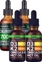 NUSAVA Unflavored D3 K2 Dråper og klorofyll flytende dråper Bundle - Potent flytende vitaminer for hjerte, felles, energi og immunstøtte - Ikke-GMO, Glutenfri, 2pk Hver