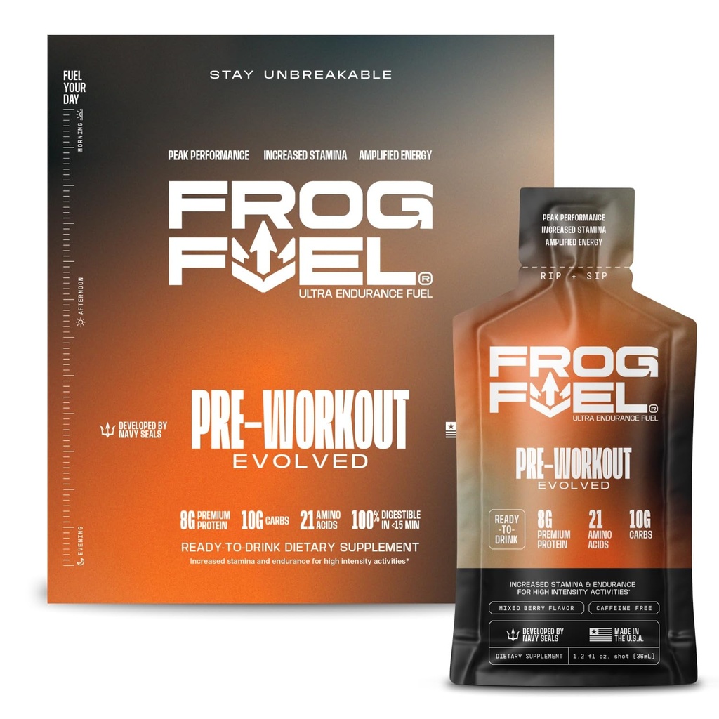 Frog drivstoff Ultra energi Gel & Pre Workout Shot med 1500mg Beta Alanine, Electrolytes 8g Protein Nano-hydrolysert Gras Fed Collage, 10g karbohydrater, Glutenfri, fettfri, Berry, 1,2 oz pakker, 24 Pack