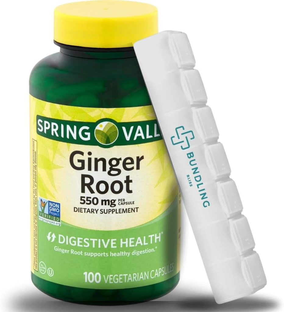 Ginger Root 550 mg, vegetariske kapsler - Kosttilskudd - 100 greve - (inkluderer bonusorganisator) - 1 pakke