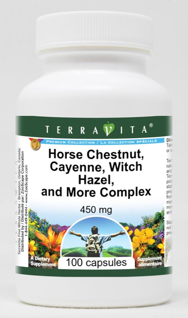 Terravita Horse Chestnut, Cayenne, Witch Hazel, og mer kompleks - 450 mg (100 kapsler, ZIN: 517073)