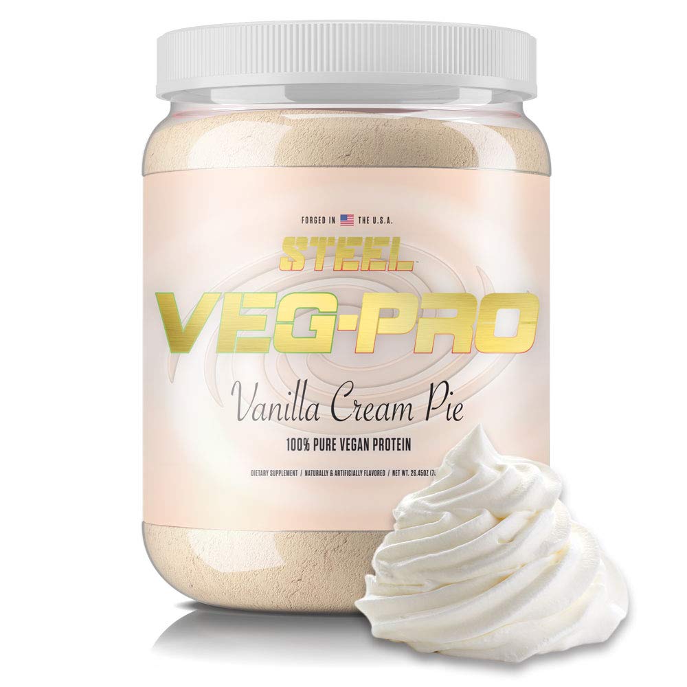Steel Supplements Veg-PRO | Vegansk Protein pulver, Vanilla Cream Pie | 25 Serveringer (1,65lbs) | BCAA Aminosyre | Glutenfri | Non Dairy