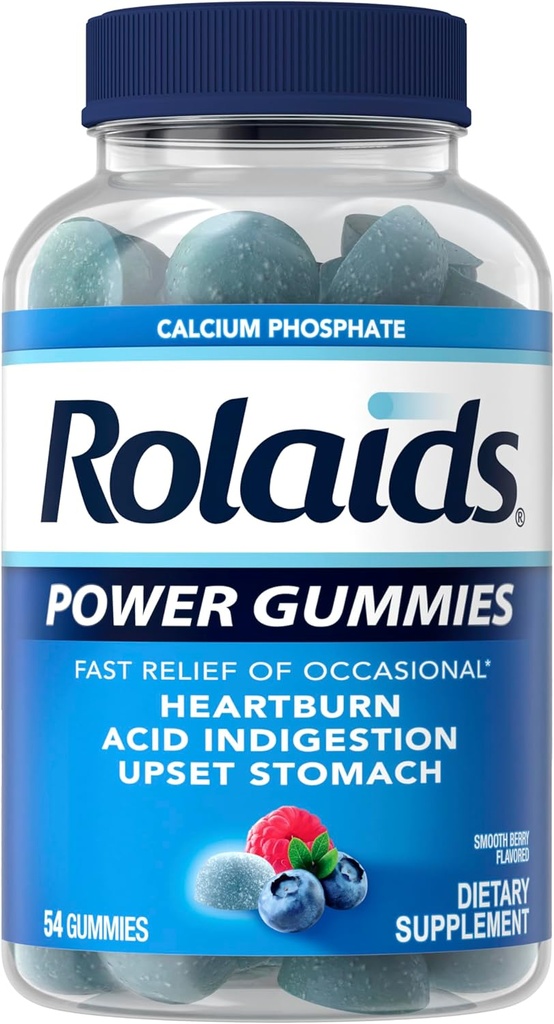 Rolaids Power Gummies, Rask relief av anledninger Heartburn og syreødeleggelse, Diett Supplement, Smooth Berry, 54 Gummies