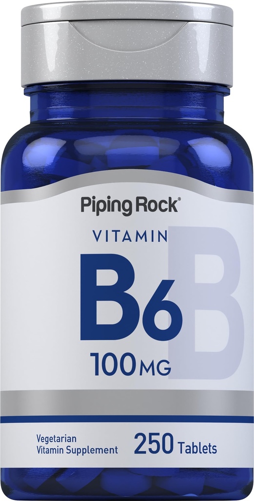 Piping Rock Vitamin B-6 100 mg Supplement | 250 tabletter | som Pyridoxin hydroklorid | Ikke-GMO og vegetarisk formel