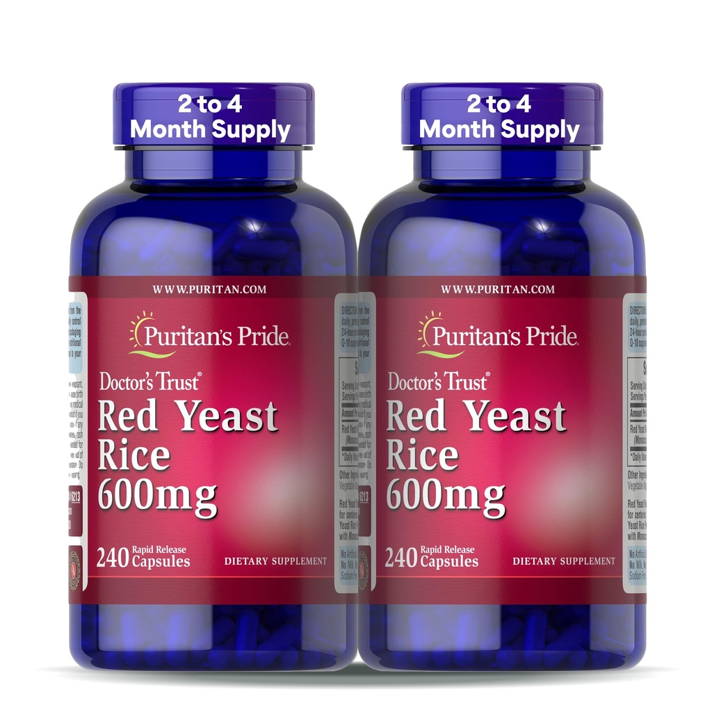Puritans Pride Doctors Trust® Red Yeast Rice 600mg, Dietary Supplement, 240 Rapid Release Kapsler, 2 Pakke