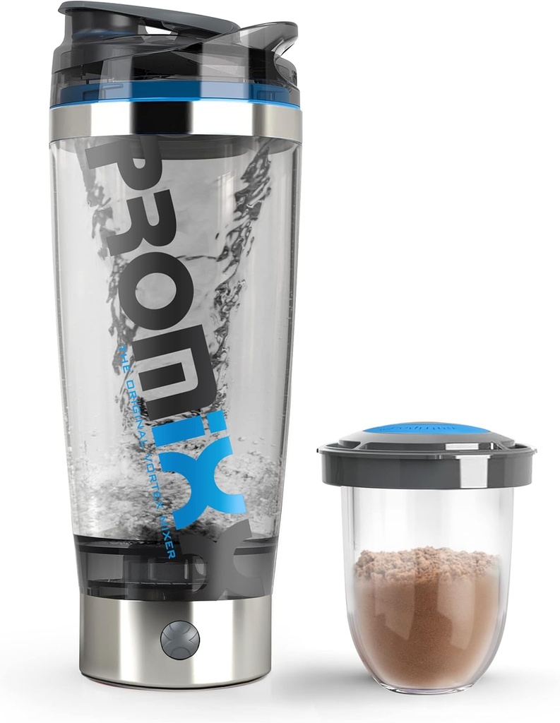 Promixx Pro Shaker Flaske (iX-R Edition) | Oppladbar, kraftig for glatt proteinshakes | inkluderer tilleggslagring - BPA Gratis | 20oz Cup (Silver Blue/Gray)
