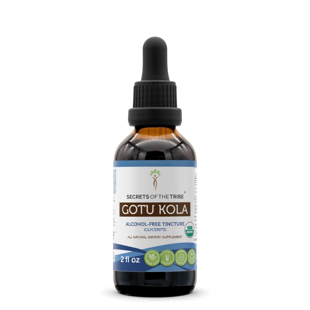Hemmeligheter av Tribe Gotu Kola USDA Økologisk | Alkoholfri ekstrakt, høy potens Herbal dråper | laget av 100% sertifisert organisk Gotu Kola (Centella asiatica) Tørket urt (2 oz)