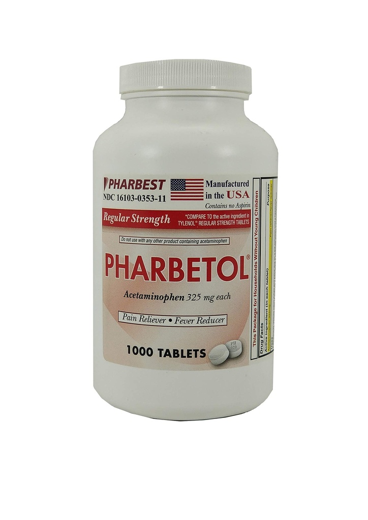 Pharbest Acetaminophen 325 mg 1000 Count Tabletter