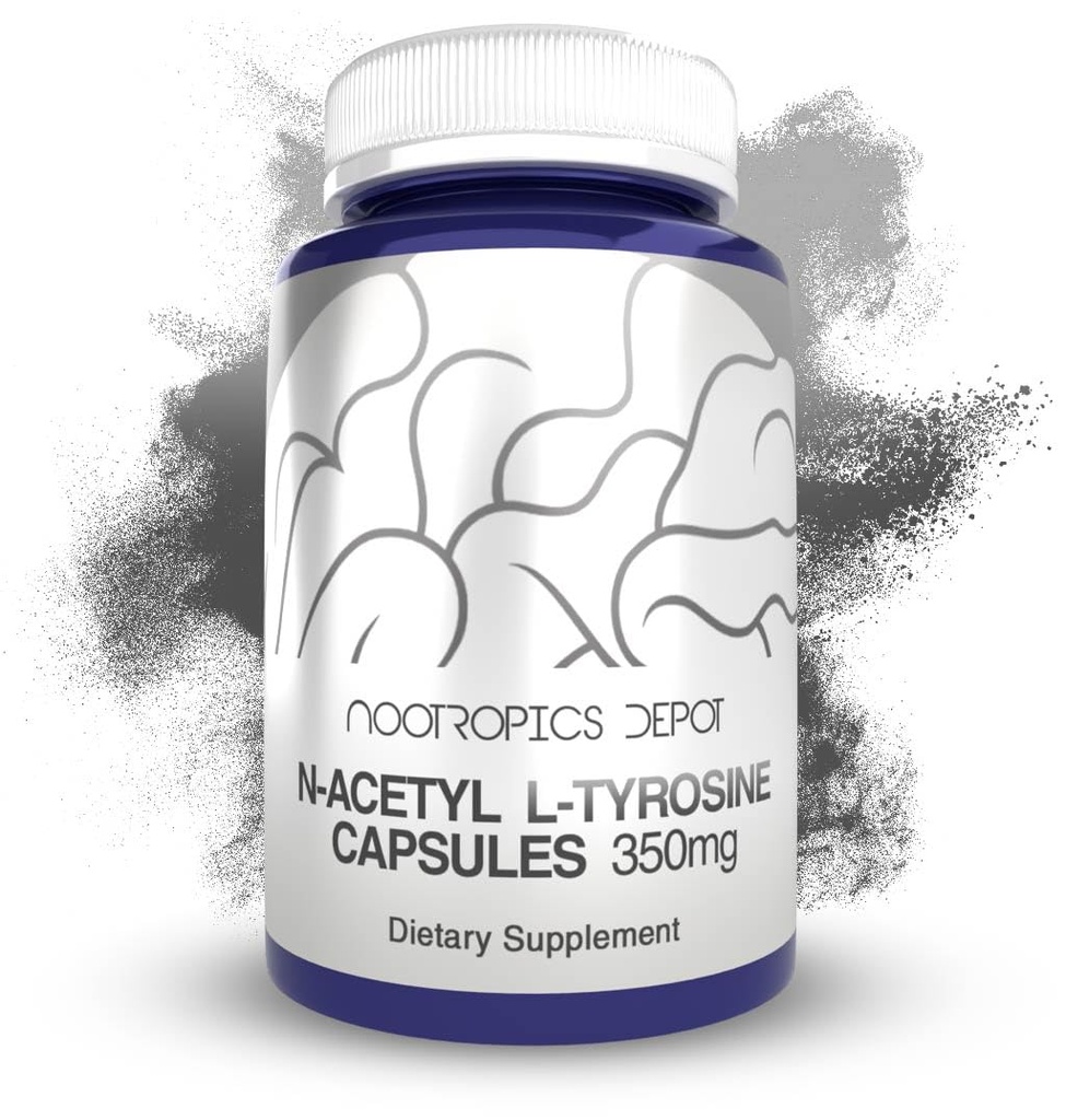 Nootropics Depot N-Acetyl L-Tyrosin Capsules | 350 mg | 120 greve | NALT | Aminosyre Supplement | Naturlig Supplement | Støtter hukommelse, læring, fokus, sunn stressnivå