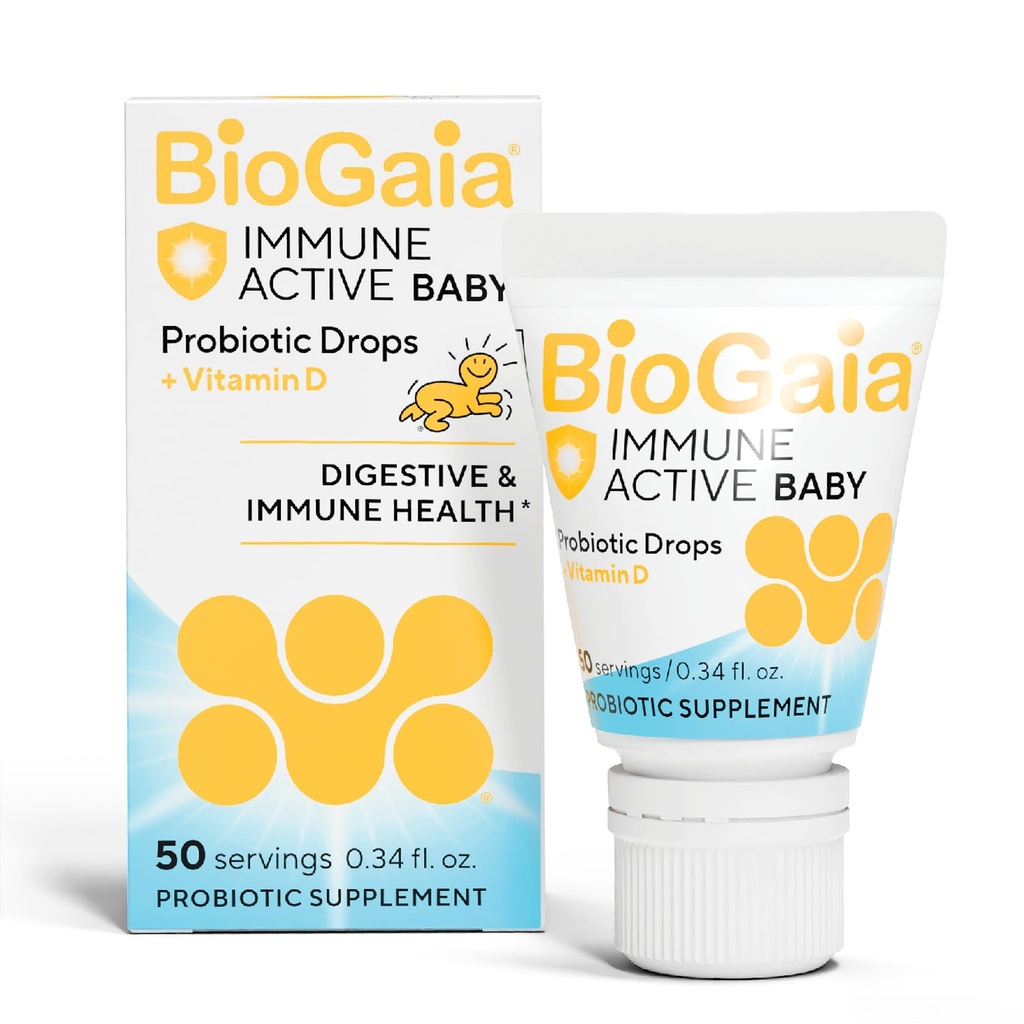 BioGaia Immune Active Baby Probiotic Drops + vitamin D | for babyer & Toddlers 0-36 måneder | Støtter Digestiv & Immune Helse | Allergen, Dairy, Soya & Glutenfri | 50 dagers levering
