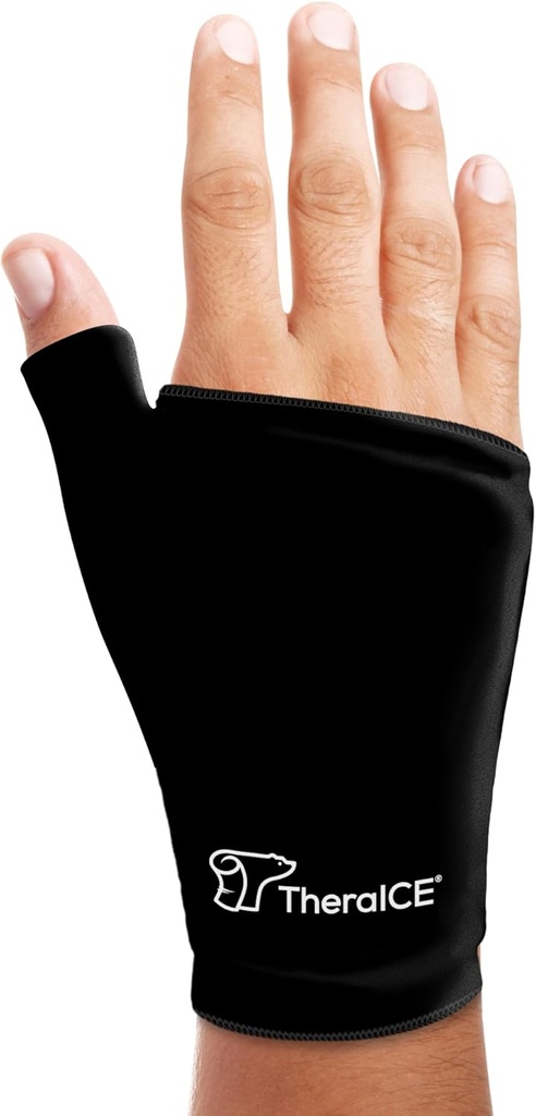 TheraICE Wrist Ice Pack Wrap Thump Brace for enten hånd for varm og kald terapi - Reusable Soft Gel Hansker for skadedyr, Karpal Tunnel, Arthritis, De Quervains Tenosynovitt - passer de fleste menn - L/XL