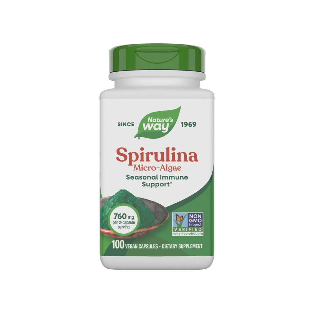 Naturens måte Spirulina Micro-Algae, sesongmunestøtte*, kilde til vitamin A (Beta Caroten), 760 mg per servering, 100 vegankapsler (pakke mai Vary)