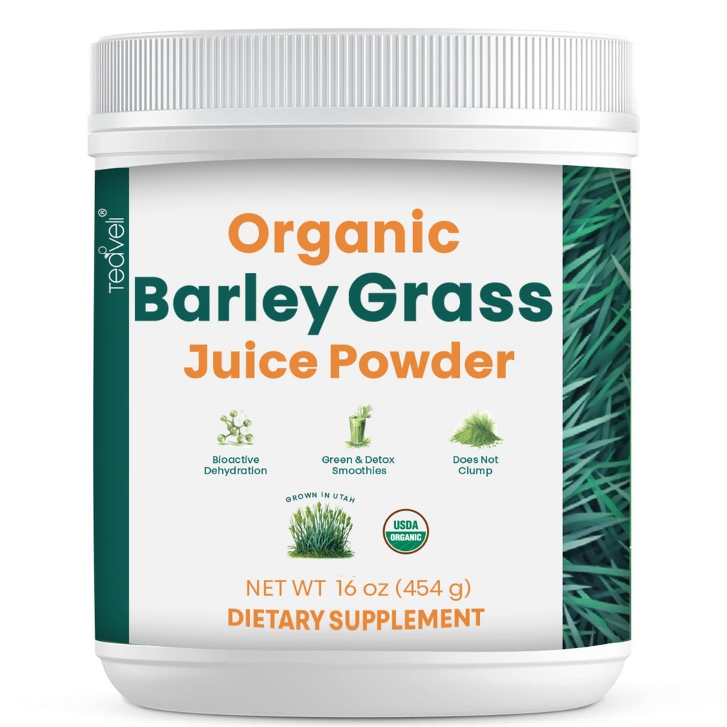 Teaveli Organic Barley Grass Juice pulver-vokst og høstet i den fertile Utah jord - 16 egg (454 gram)