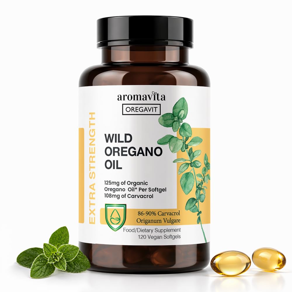 Vegan Wild Oregano oljekapsler Økologisk, 86-90% Carvacrol - 125 mg Olje av Oregano per Softgel - Immun og Digestiv støtte, Naturlig antioksidant, Vegansk, Ikke GMO, 120 Kapsler