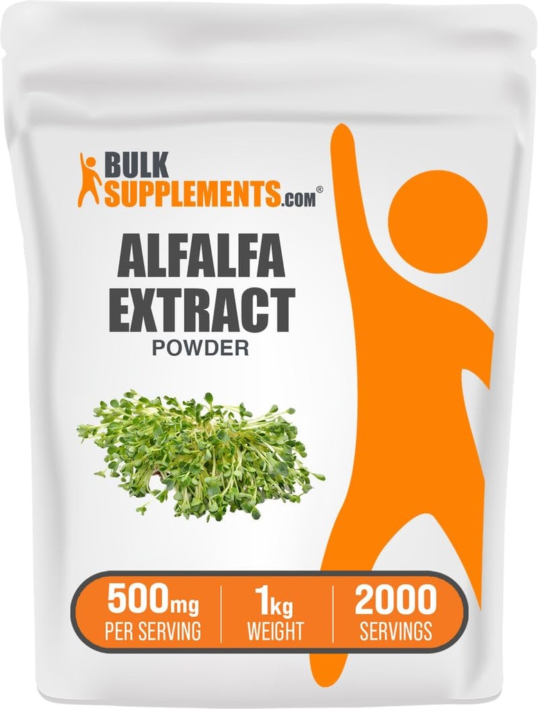 BulkSupplements.com Alfalfa Ekstrakt pulver - Alfalfa Supplement, Grønn Superfood pulver - Vegansk & Glutenfri, Grønn Kosttilskudd - 500mg per servering, 1kg (2,2 lbs) (Pack of 1)