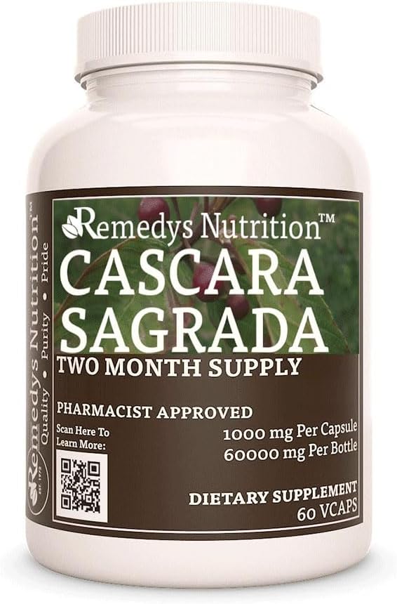 Remedys ernæring Cascara Sagrada 1 000 mg, 60 Vegan Capsules Herbal kosttilskudd | To måneders forsyning