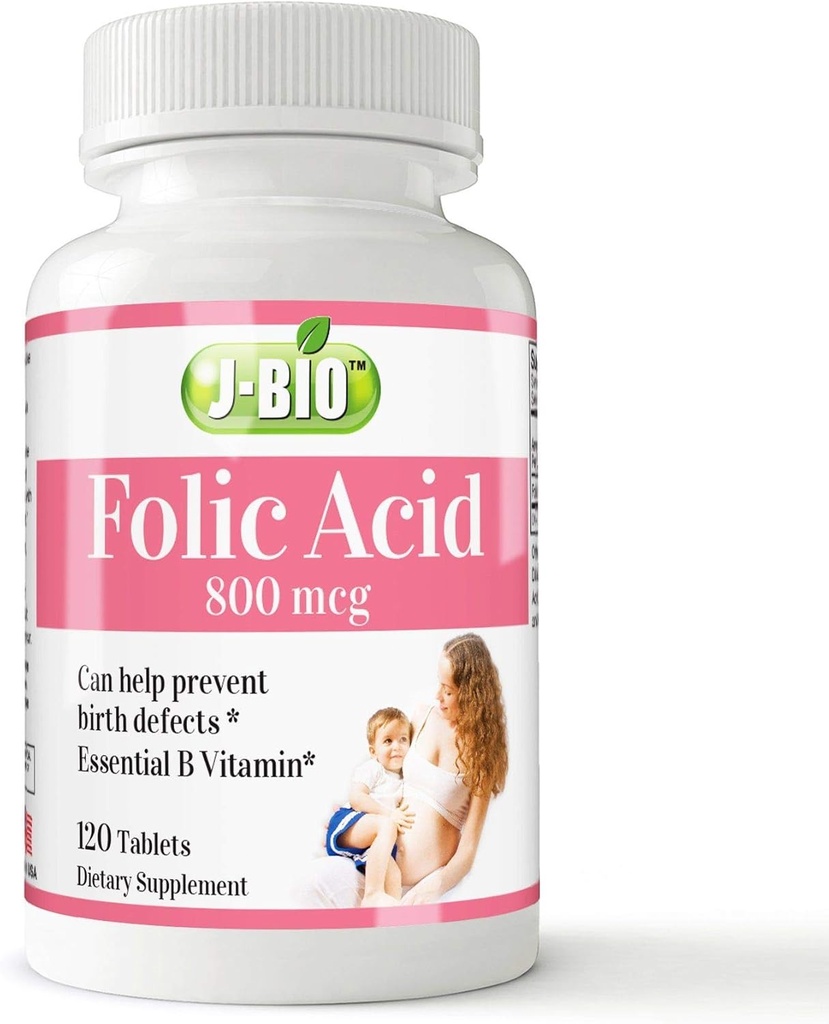 J-Bio Folinsyre 800mcg (120 tabletter) Daglig helse Regimen og prenatal omsorg for kvinner