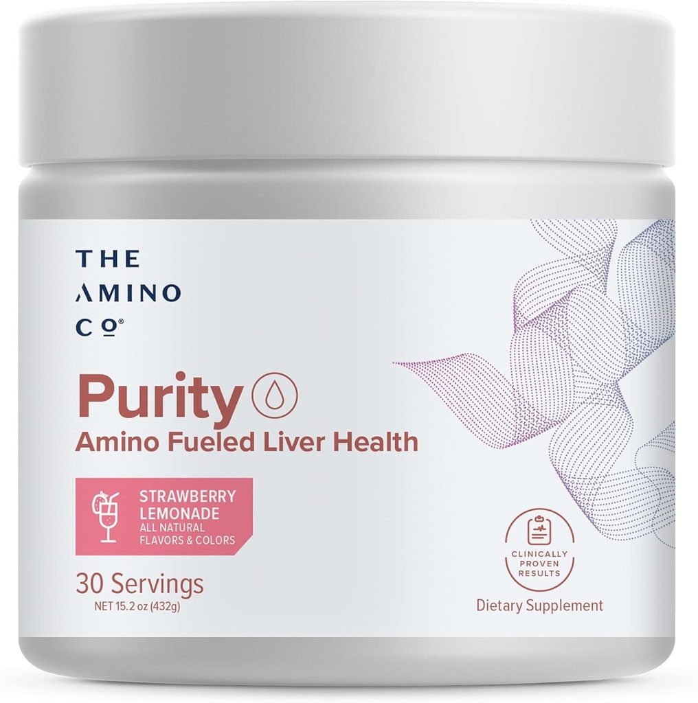Amino CO. Renhet - Liver Support Supplement med essensielle Aminosyrer for lever Detox Cleanse - Økt lever helse for optimal lever støtte - Jordbær sitronade, 30 serveringer
