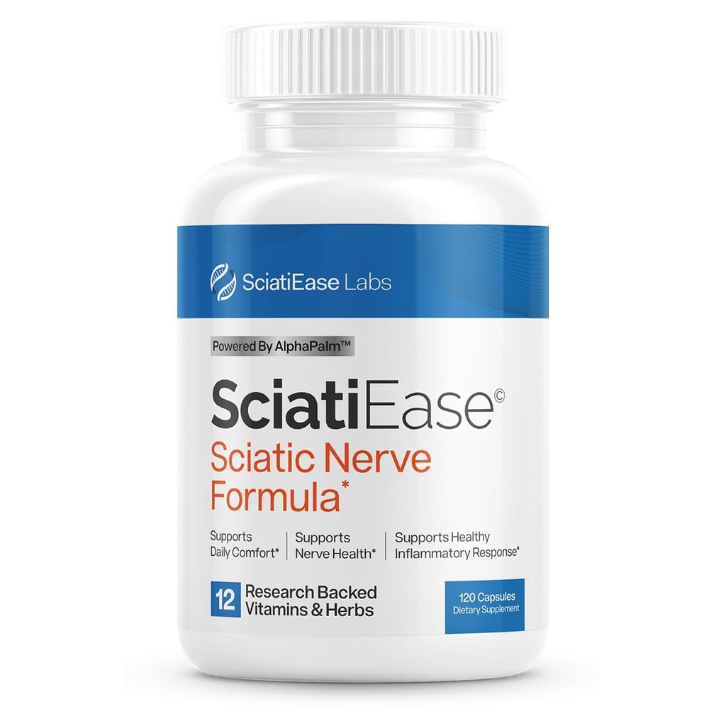 SciatiEase Sciatic Nerve Helse Støtte Supplement - Nerve støtte Formula med AlphaPalm, Pea, Vitamin B Kompleks, Alpha Lipoic Acid 300 mg - 120 kapsler