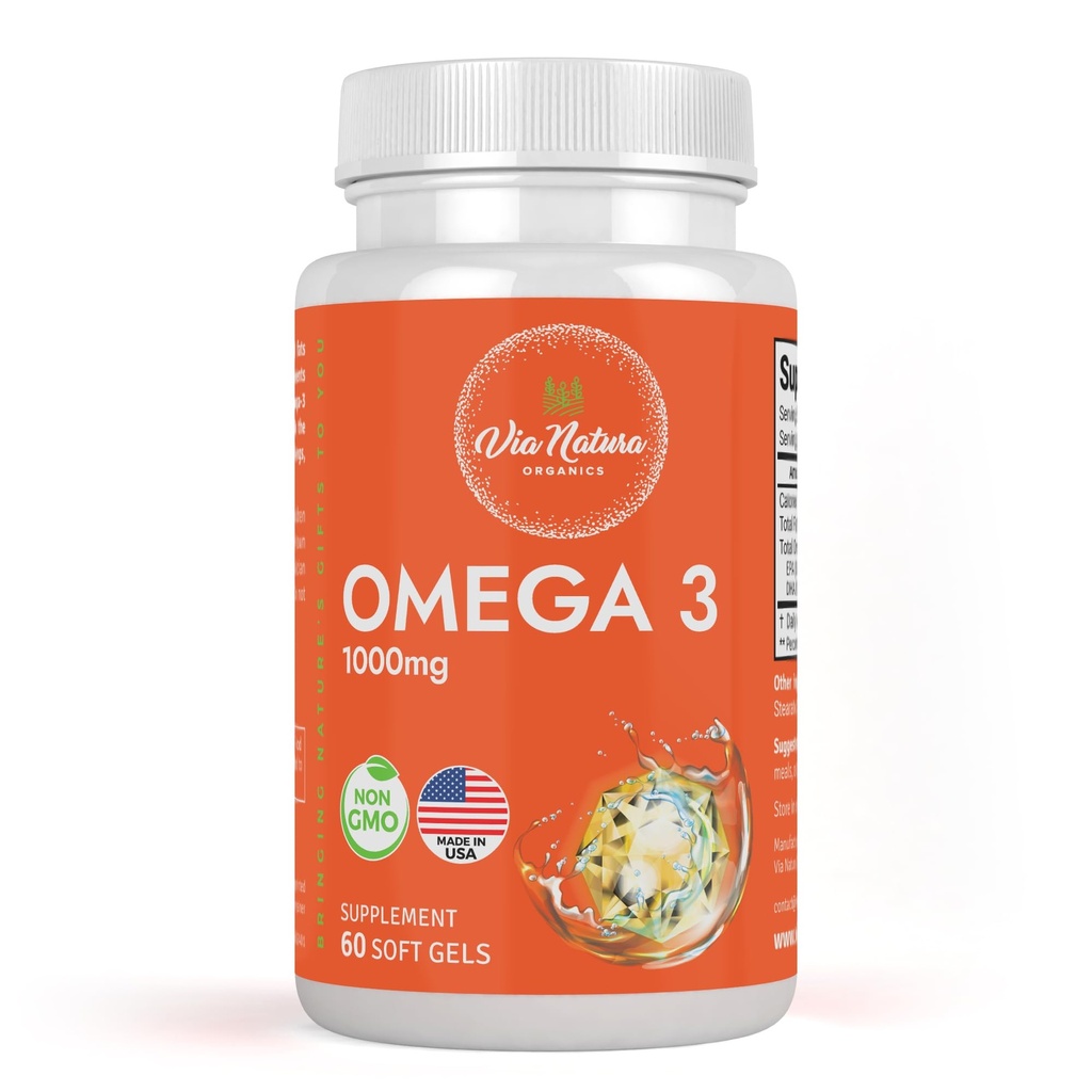 Omega 3 | 1000 mg | Fiskeolje | Fettsyrer | EPA & DHA | Ikke-GMO | 60 Softgels