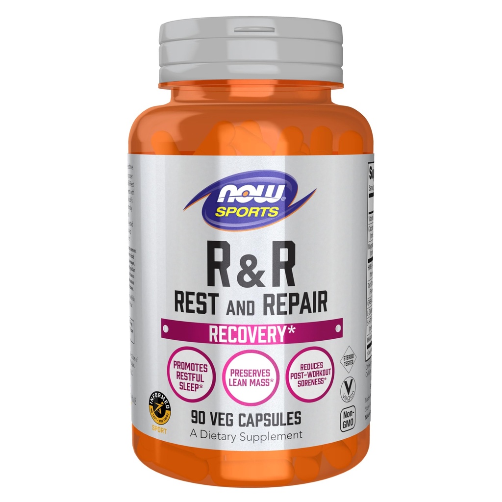 NÅ Mat idrettsnæring, R&R hvile og reparasjon, gjenoppretting*, fremmer hvilefull søvn*, bevarer lean masse, reduserer post-workout Soreness*, vegansk, NGMO, 90 Veg Kapsler