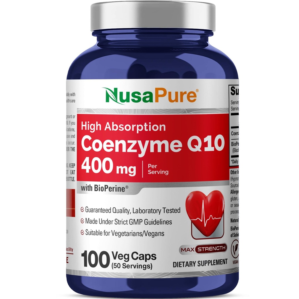 NusaPure CoQ10 400mg 100 Veggie Caps (Vegan, ikke-GMO) Coenzym Q10 Supplement, Antioksidant COQ-10 Enzyme, Coq 10