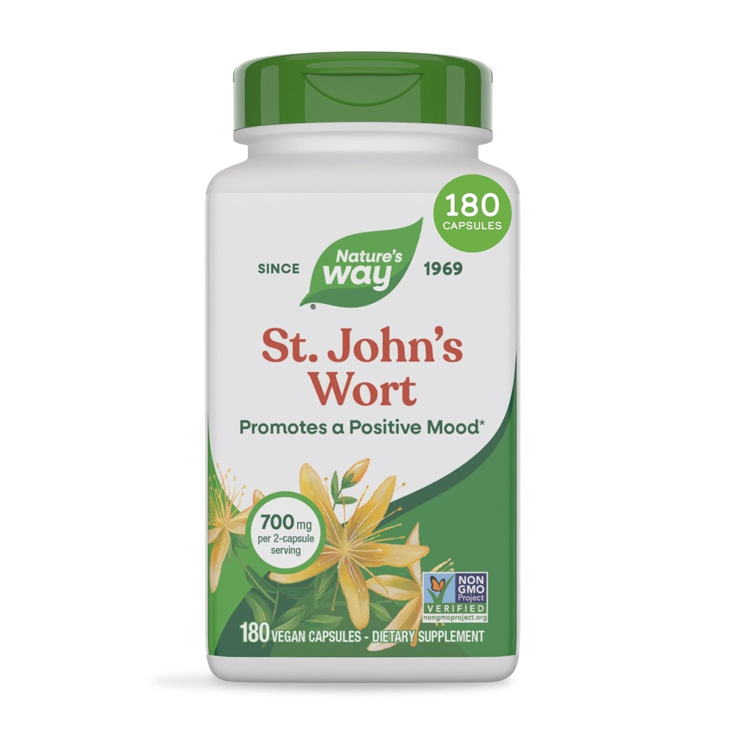 Naturens måte St. John's Wort Herb, fremmer en positiv Outlook*, 700 mg per 2-kapsler servering, ikke-GMO prosjektet verifisert, Vegan, 180 kapsler (Packaging May Vary)