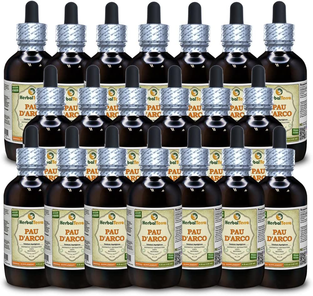 PAU d'arco (Tabebuia Impetiginosa) Tinktur, tørket Bark flytende ekstrakt (merkenavn: HerbalTerra, stolt laget i USA) 20x4 fl.oz (20x120 ml)