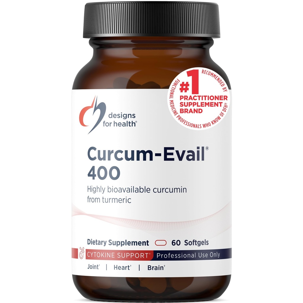 Designs for Helse Curcum-Evail 400 - Biotilgjengelige Turmeric Curcumin Supplements - Evail Emulgeringsteknologi - Curcumin C3 Complex med Turmeric Oil + Vitamin E, Ikke-GMO (60 Softgels)